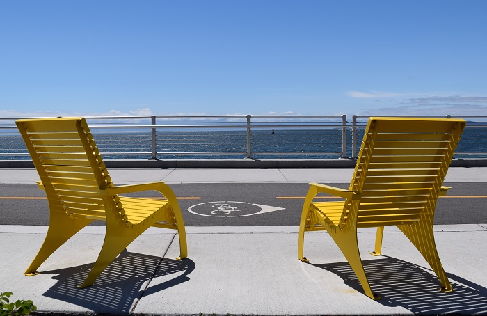 Relaxing loungers along the Dallas Road Waterfront Walkway